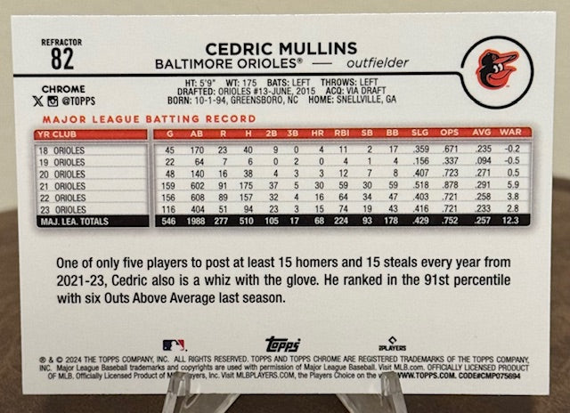 2024 Topps Chrome Baseball CEDRIC MULLINS Refractor #82