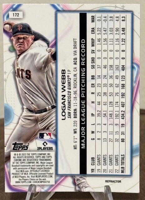 2023 Topps Cosmic Chrome Baseball LOGAN WEBB Refractor #172