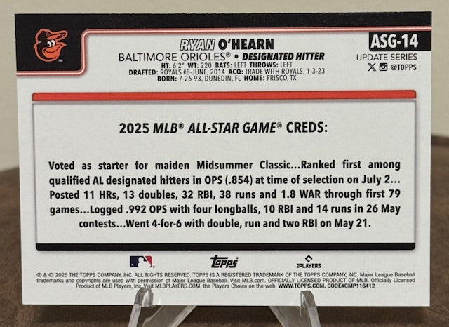 2025 Topps Update Baseball RYAN O'HEARN All-Star Game #ASG-14