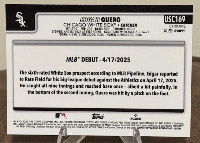 2025 Topps Chrome Update Baseball EDGAR QUERO RC Rookie Debut Sepia Refractor #USC169