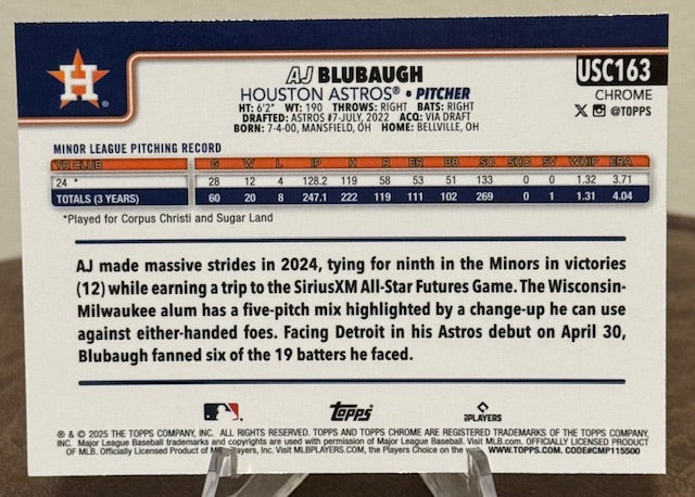 2025 Topps Chrome Update Baseball AJ BLUBAUGH RC X-Fractor #USC163