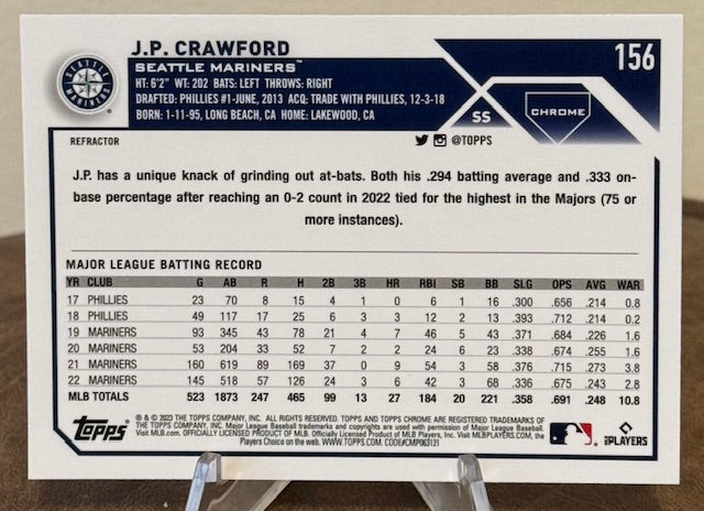 2023 Topps Chrome Baseball J.P. CRAWFORD Refractor #156