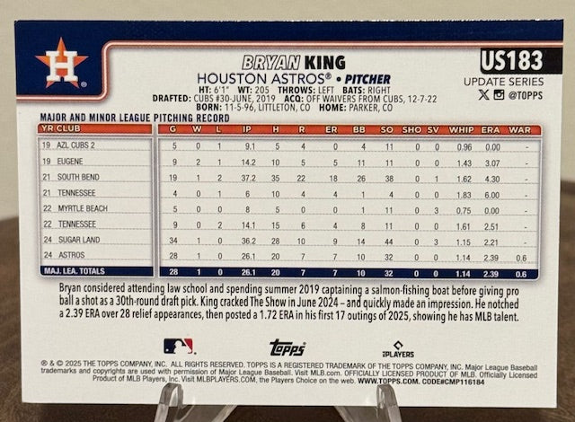 2025 Topps Update Series Baseball BRYAN KING RC Holiday Foil #US183