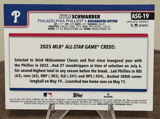 2025 Topps Update Baseball KYLE SCHWARBER All-Star Game #ASG-19