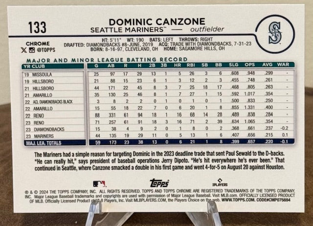 2024 Topps Chrome Baseball DOMINIC CANZONE RC Prism Refractor #113