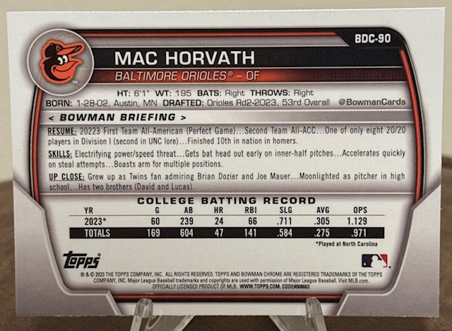 2023 Bowman Draft Baseball MAC HORVATH 1st Chrome Prospect #BDC-90