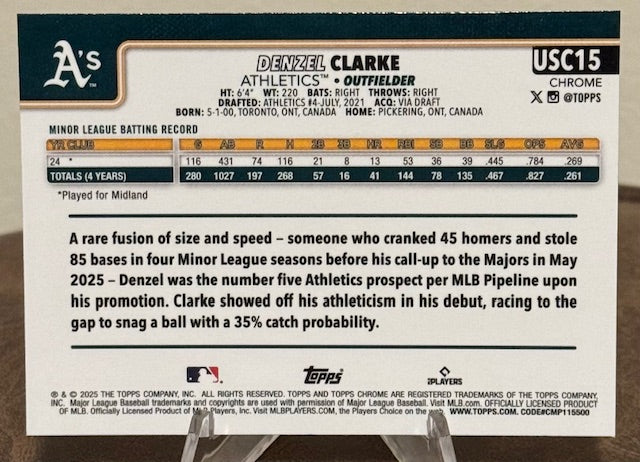 2025 Topps Chrome Update Baseball DENZEL CLARKE RC Sepia Refractor #USC15
