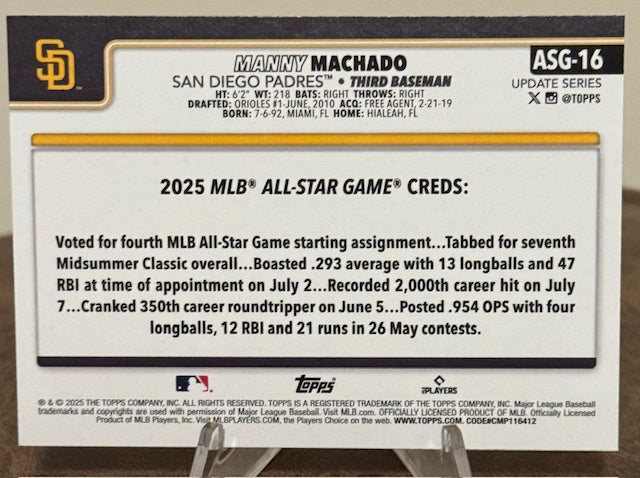 2025 Topps Update Baseball MANNY MACHACO All-Star Game #ASG-16