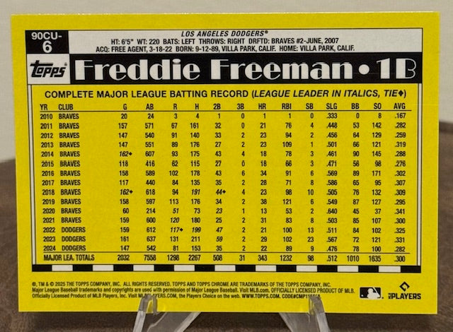 2025 Topps Chrome Update Baseball FREDDIE FREEMAN 1990 Topps 35th Anniversary #90CU-6