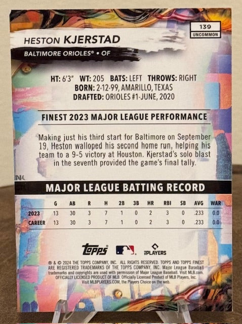 2024 Topps Finest Baseball HESTON KJERSTAD RC Uncommon Blue Refractor #139