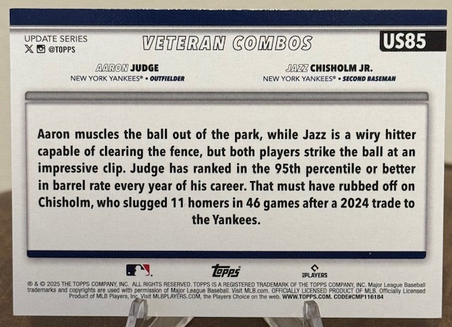 2025 Topps Update Series Baseball AARON JUDGE & JAZZ CHISHOLM JR. Veteran Combos Jack O'Lantern Holiday Foil #US85