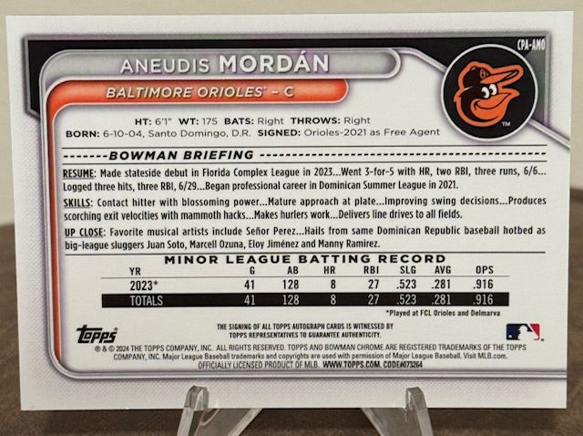 2024 Bowman Baseball ANEUDIS MORDAN 1st Chrome Prospect Autograph #CPA-AMO