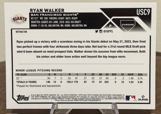 2023 Topps Chrome Update Baseball RYAN WALKER RC Refractor #USC9