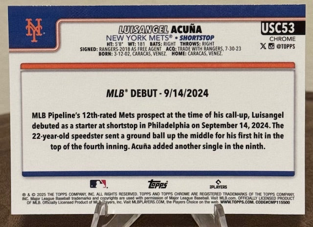 2025 Topps Chrome Update Baseball LUISANGEL ACUNA RC Rookie Debut Sepia Refractor #USC53