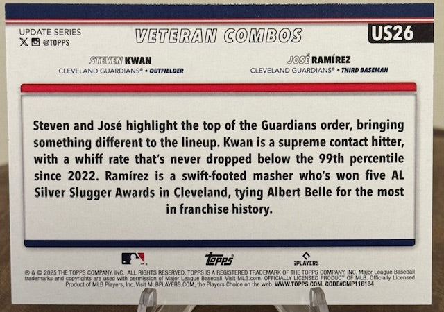 2025 Topps Update Series Baseball STEVEN KWAN & JOSE RAMIREZ Veteran Combos Ghost Holiday Foil #US26