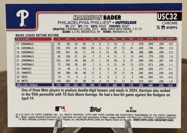 2025 Topps Chrome Update Baseball HARRISON BADER Sepia Refractor #USC32