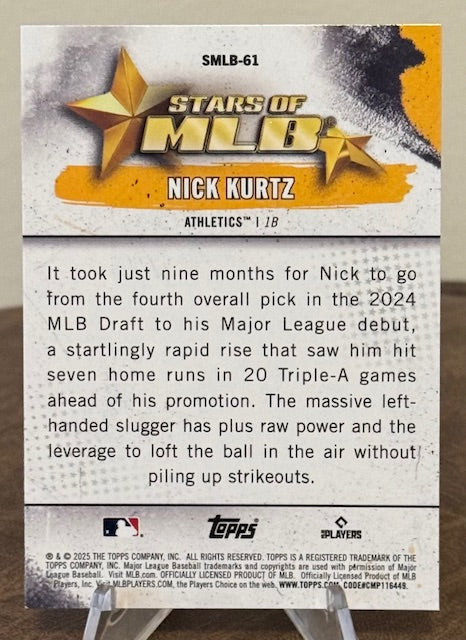 2025 Topps Update Baseball NICK KURTZ RC Stars of MLB #SMLB-61