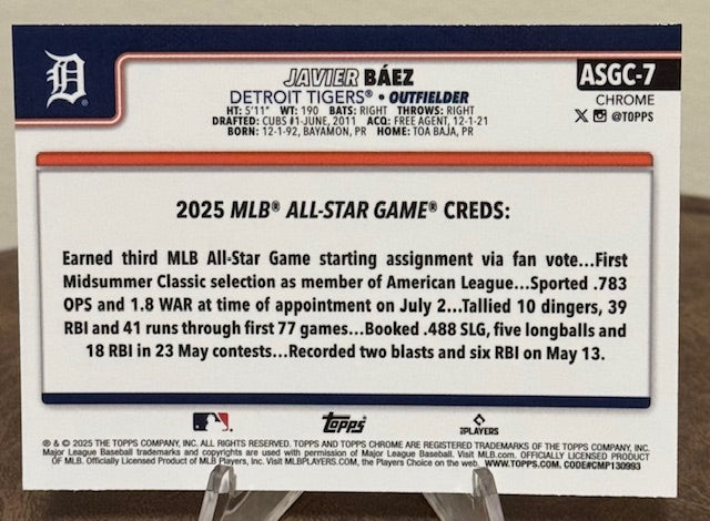 2025 Topps Chrome Update Baseball JAVIER BAEZ All-Star Game #ASGC-7
