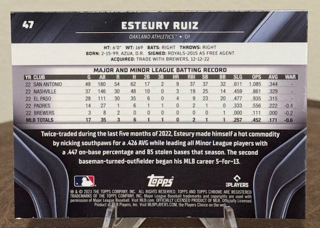 2023 Topps Chrome Black Baseball ESTEURY RUIZ RC #47