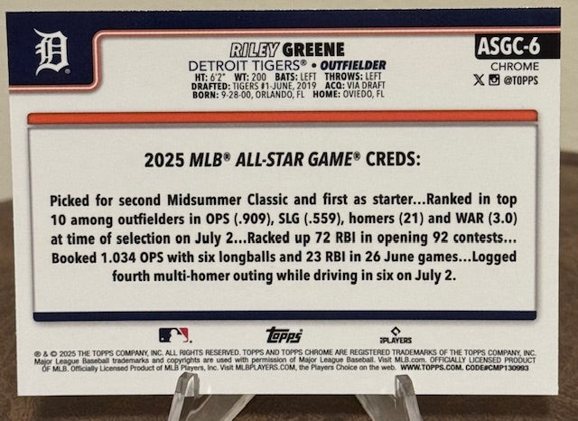 2025 Topps Chrome Update Baseball RILEY GREENE All-Star Game #ASGC-6