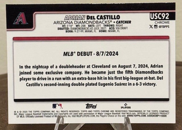 2025 Topps Chrome Update Baseball ADRIAN DEL CASTILLO RC Rookie Debut Sepia Refractor #USC92