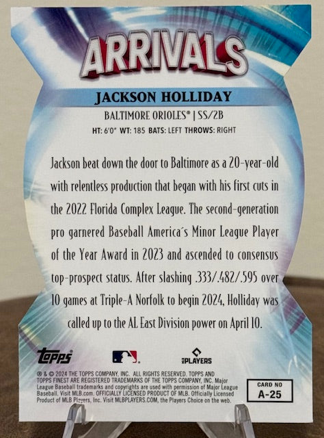 2024 Topps Finest Baseball JACKSON HOLLIDAY RC Arrivals #A-25