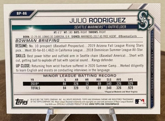 2021 Bowman Baseball JULIO RODRIGUEZ #BP-86