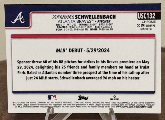 2025 Topps Chrome Update Baseball SPENCER SCHWELLENBACH RC Rookie Debut Refractor #USC132