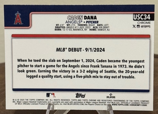 2025 Topps Chrome Update Baseball CADEN DANA RC Rookie Debut X-Fractor #USC34