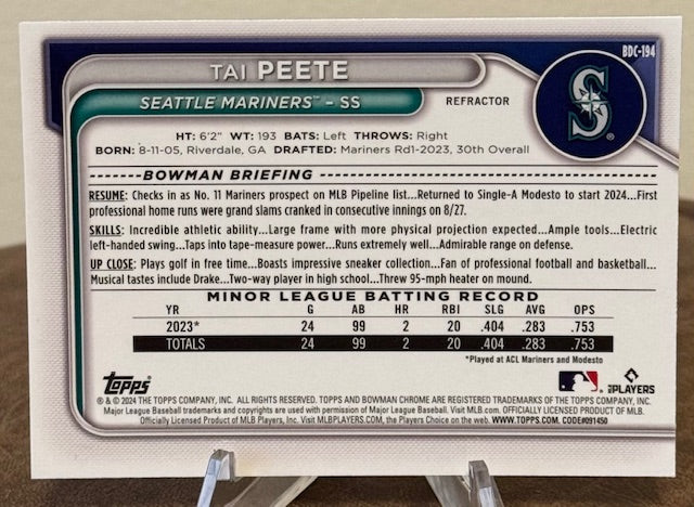 2024 Bowman Draft Baseball TAI PEETE Chrome Prospect Refractor #BDC-194
