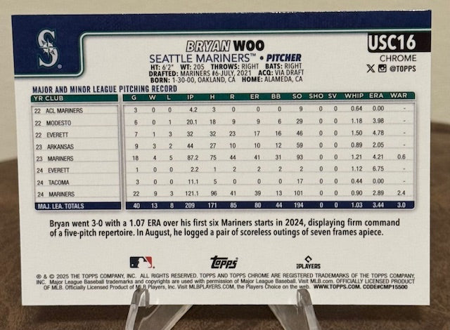 2025 Topps Chrome Update Baseball BRYAN WOO RayWave Refractor #USC16