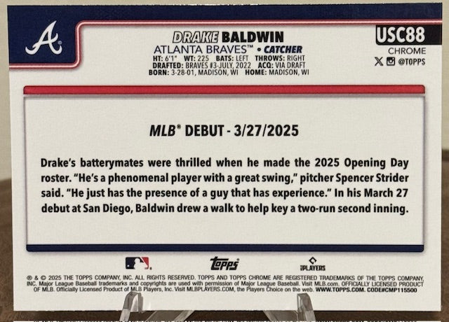 2025 Topps Chrome Update Baseball DRAKE BALDWIN RC Rookie Debut #USC88