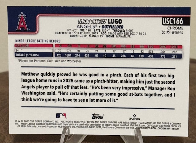 2025 Topps Chrome Update Baseball MATTHEW LUGO RC RayWave Refractor #USC166