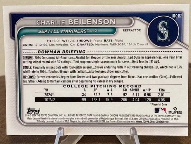 2024 Bowman Draft Baseball CHARLIE BEILENSON 1st Chrome Prospect Refractor #BDC-132