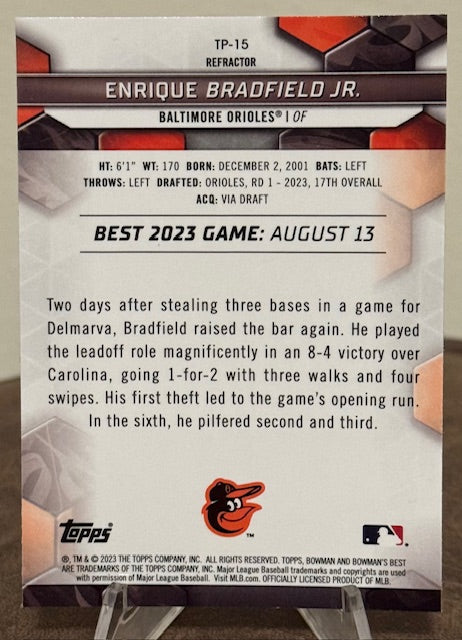 2023 Bowman's Best Baseball ENRIQUE BRADFIELD JR. Top Prospects Refractor #TP-15