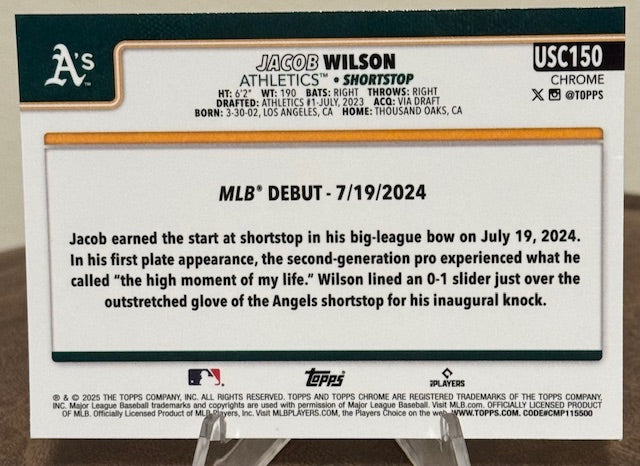 2025 Topps Chrome Update Baseball JACOB WILSON RC Rookie Debut #USC150