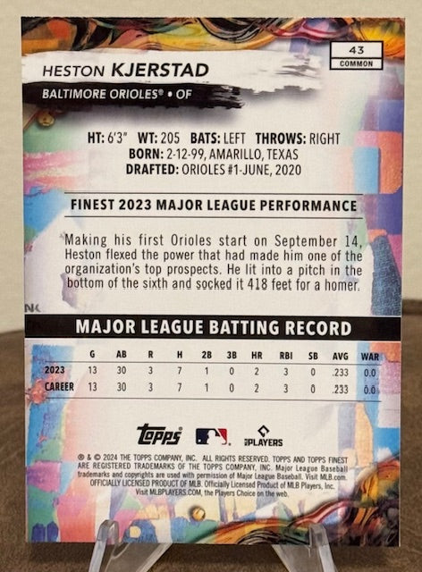 2024 Topps Finest Baseball HESTON KJERSTAD RC #43