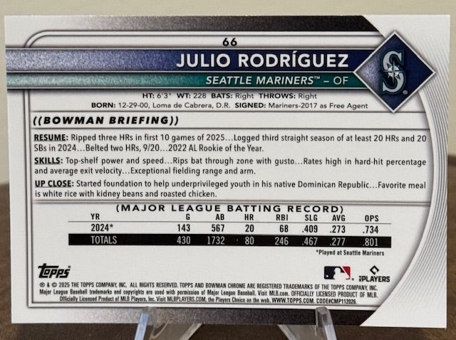 2025 Bowman Chrome Baseball JULIO RODRIGUEZ #66