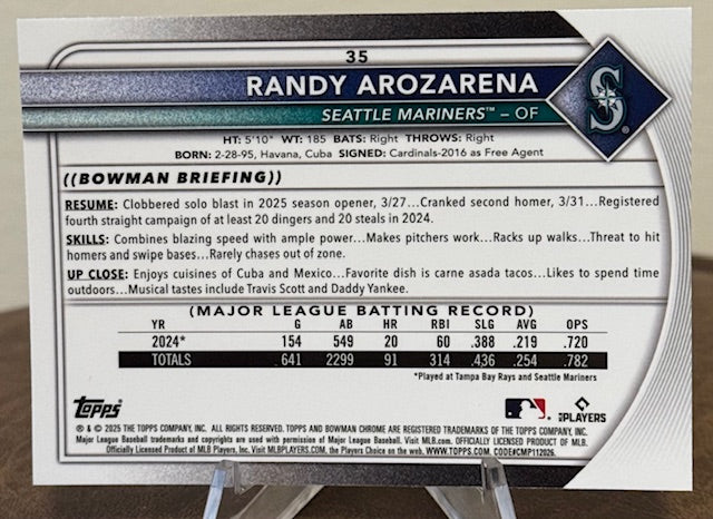 2025 Bowman Chrome Baseball RANDY AROZARENA #35