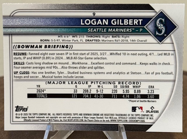 2025 Bowman Chrome Baseball LOGAN GILBERT #9