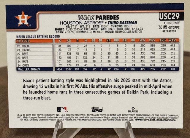 2025 Topps Chrome Update Baseball ISAAC PAREDES Refractor #USC29