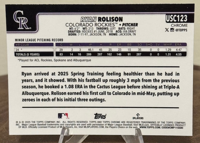 2025 Topps Chrome Update Baseball RYAN ROLISON RC Prism Refractor #USC123