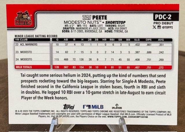 2025 Topps Pro Debut Baseball TAI PEETE Chrome #PDC-2