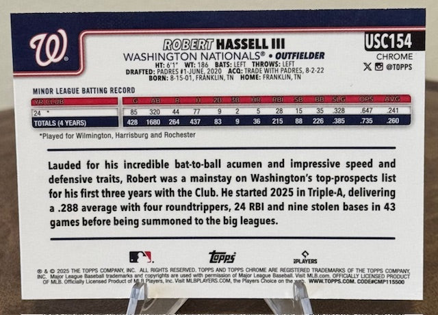 2025 Topps Chrome Update Baseball ROBERT HASSELL III RC X-Fractor #USC154