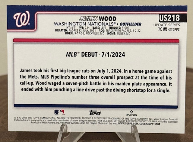 2025 Topps Update Series Baseball JAMES WOOD Rookie Debut #218