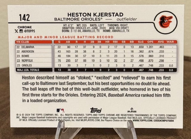 2024 Topps Chrome Baseball HESTON KJERSTAD RC #142