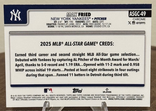 2025 Topps Chrome Update Baseball MAX FRIED All-Star Game #ASGC-49