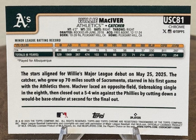 2025 Topps Chrome Update Baseball WILLIE MACIVER RC X-Fractor #USC81