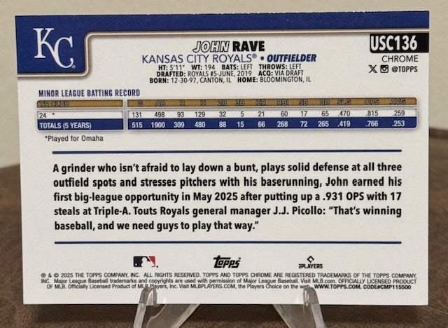 2025 Topps Chrome Update Baseball JOHN RAVE RC Sepia Refractor #USC136