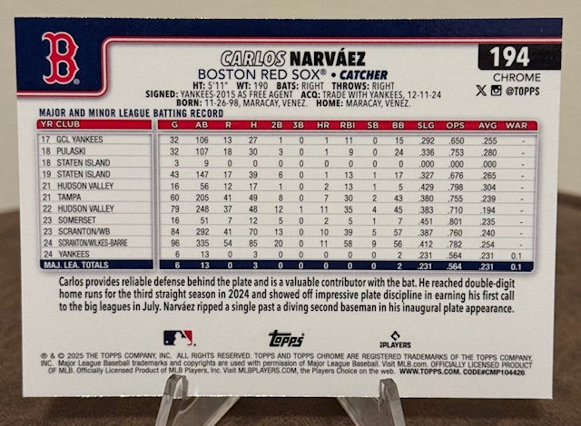 2025 Topps Chrome Baseball CARLOS NARVAEZ RC #194